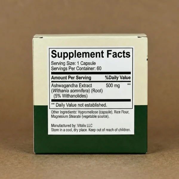 Vita Italy Ashwagandha supplement label